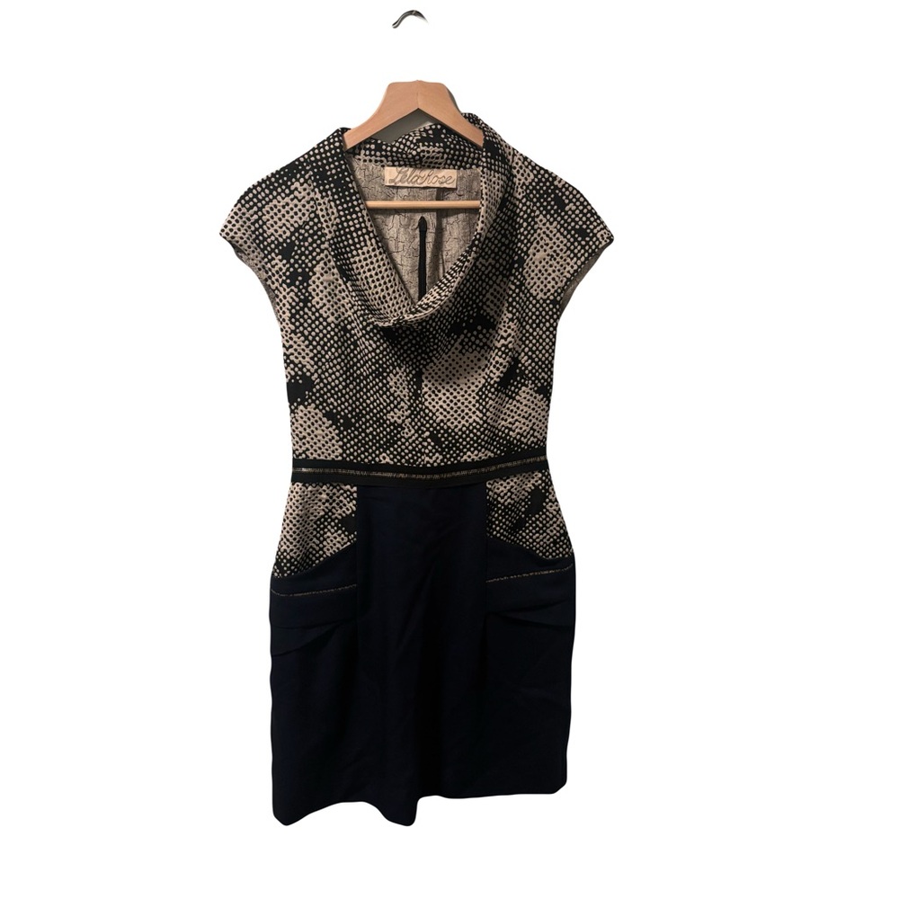 Lela Rose Wool Knee-length dress size 8 navy and black - Picture 2 of 8